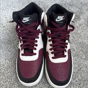 Nike Men's Court Vision Mid Sneakers - Maroon and White